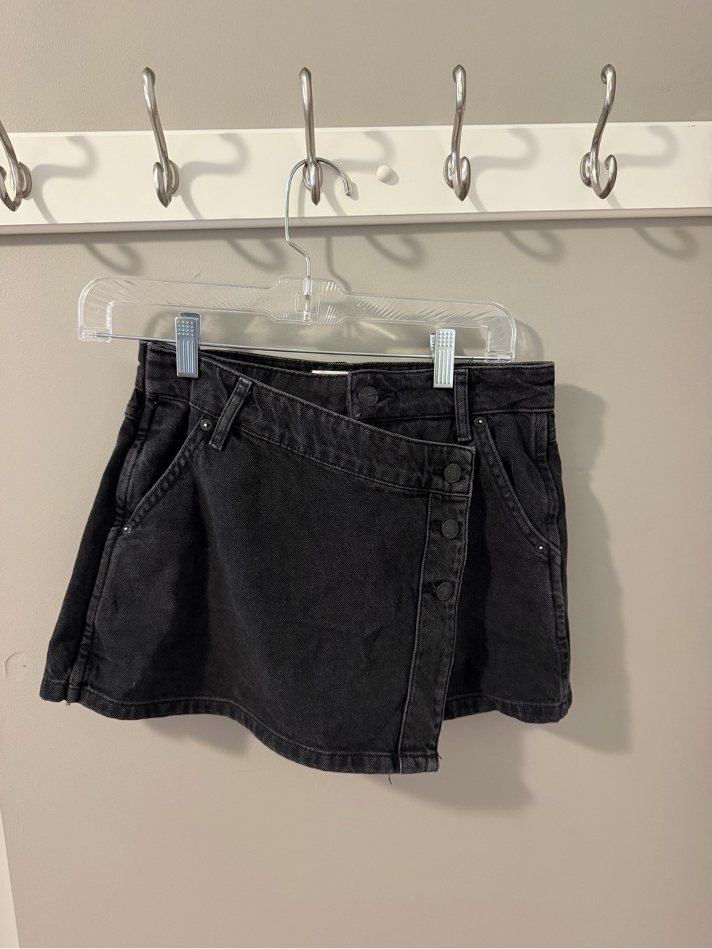 Free people Black Denim Button-Front Mini Skirt